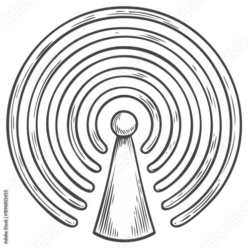 Retro Wi Fi Signal Tower Transmitter Emblem Emblem Transmitter Broadcast Symbol