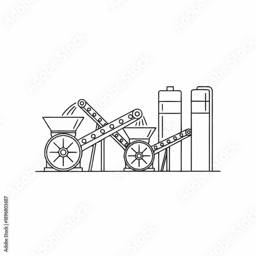 Industrial Production Line with Conveyor Belts and Silos.
