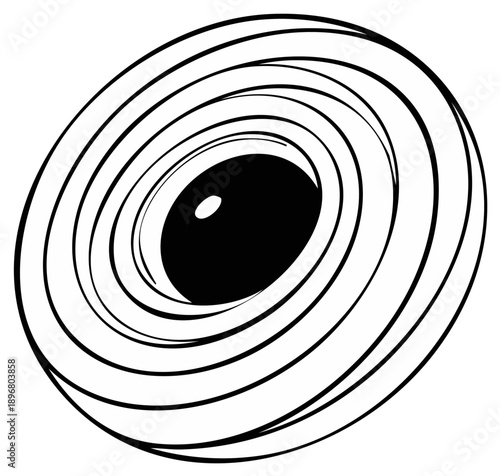 Stylized Black Hole Illustration with Circular Swirls and Strong Contrast