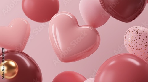 Hearts in Harmony: An elegant display of floating hearts in varying shades of pink, set against a soft pink backdrop, celebrating love and affection. 