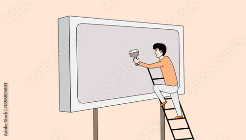 Man is painting a Billboard with a brush