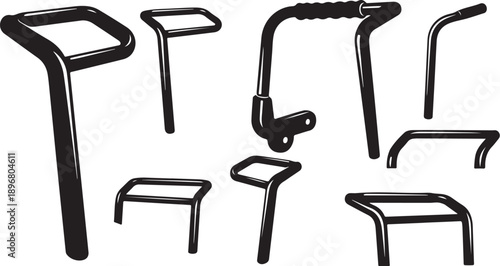 Collection of various metal handle grips and bars