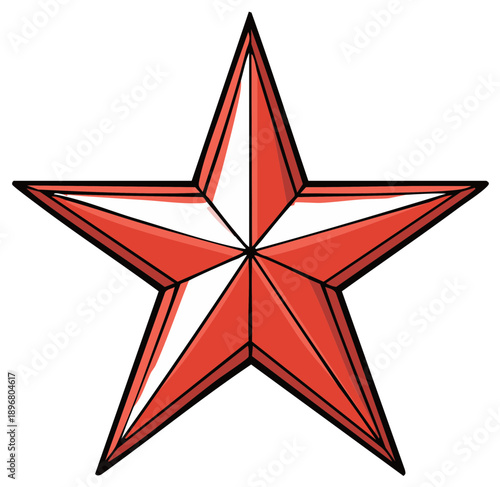 Three dimensional red five pointed star illustration symbol of victory award and success