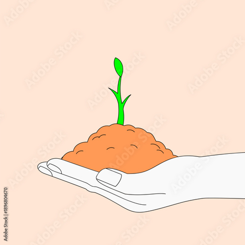 illustration of hand holding a plant shoot