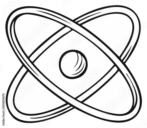 Scientific atom model illustration showing nucleus and orbiting electrons for physics concept