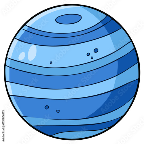 Cartoon blue planet with stripes and circles in space