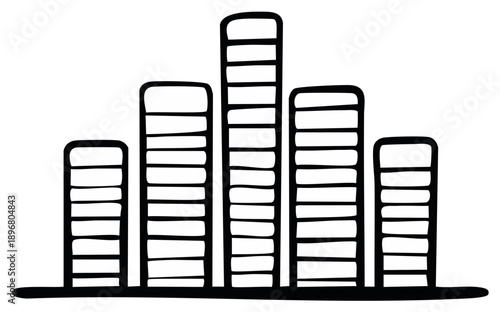 Hand-Drawn Bar Chart Illustration: Rising Graphics and Growth Visualization in Simple Black and White