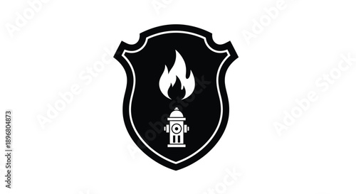 Black shield emblem with a flame and hydrant stark silhouette