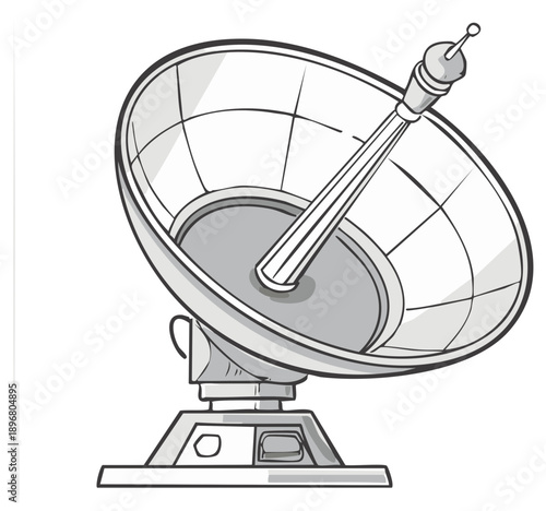 Cartoon Illustration of a Parabolic Satellite Dish Antenna for Communications and Broadcasting