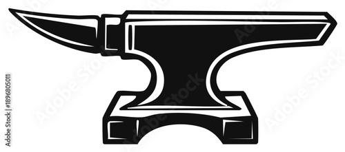 Black and white vector icon of a classic blacksmith's anvil for forging metal