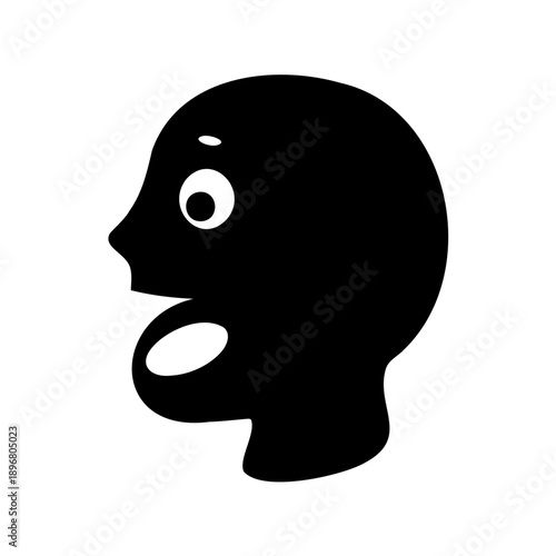 a black and white cartoon head with an open mouth and surprised expression
