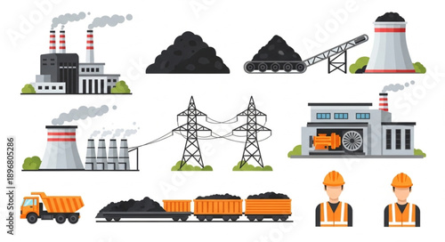 Coal mining and power generation industry elements.