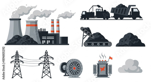 Coal mining and power generation industrial elements.