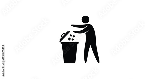 Person discarding waste into a trash can black graphic silhouette