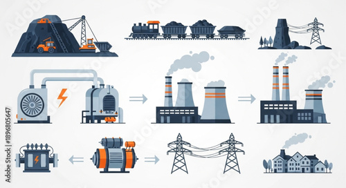 Coal Power Plant Energy Generation and Distribution Process.