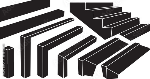 Black rectangular blocks of different sizes and orientations