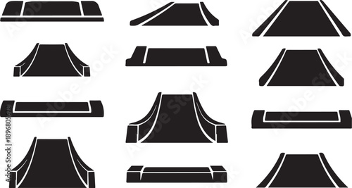 Collection of various black road signs and markings icons