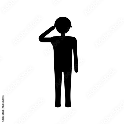 simple black silhouette of a person saluting on a white background
