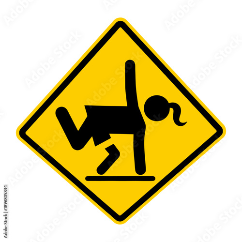 Yellow diamond warning sign with a black pictogram of a person slipping or falling, indicating caution for slippery surfaces or potential falls.