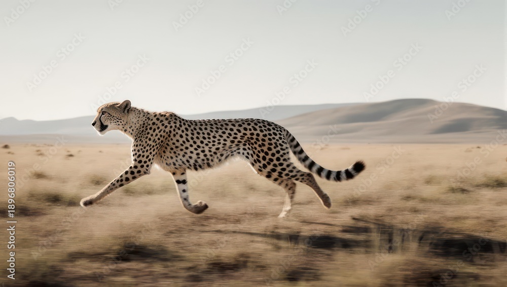 Fototapeta premium Cheetah in Full Stride Across the African Savannah.