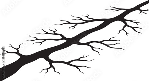 Black tree branch silhouette on white background illustration