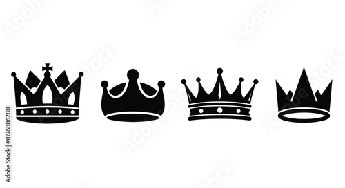Four black crowns displayed in a row graphic silhouette