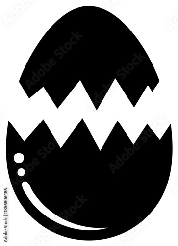 Cracked Egg Silhouette with Sharp Jagged Edges Reveals Empty Interior Black and White