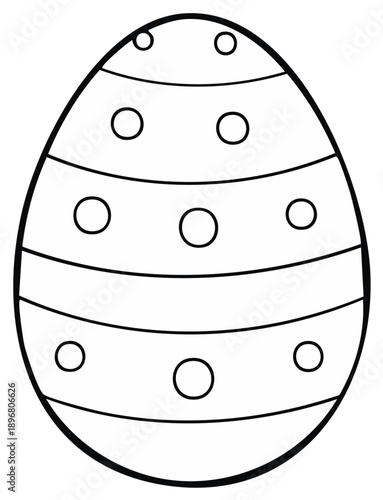 Simple black and white Easter egg outline with stripes and polka dots for a coloring page