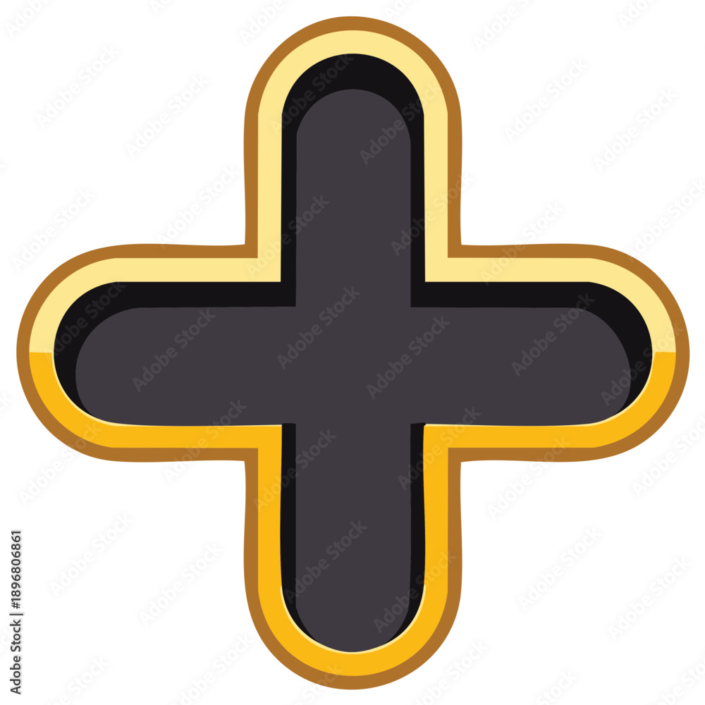 Obraz premium Bold stylized cross shape with layered gold and black outlines and a dark grey center