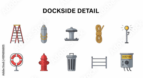 Ten dockside utility icons displayed in two rows with the title DOCKSIDE DETAIL