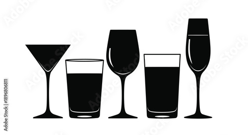 A collection of various glassware depicted in black silhouette