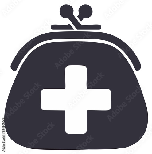 Coin purse with a medical cross icon for healthcare costs and insurance concepts