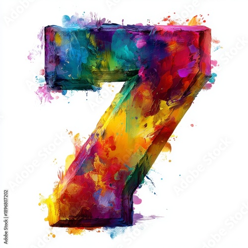 Colorful Artistic Representation of Number Seven in Vibrant Brushstrokes