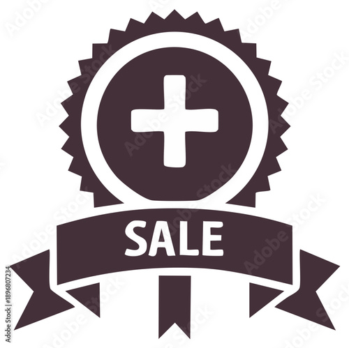 Special Offer Sale Badge with Plus Symbol and Ribbon Banner Icon