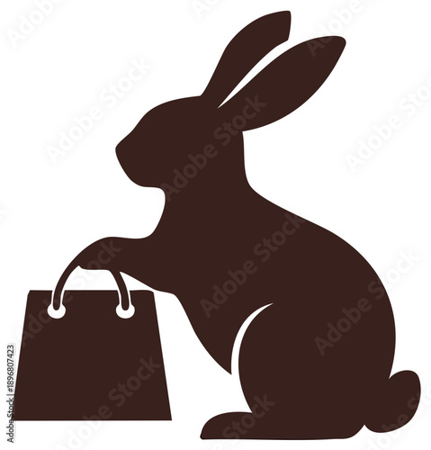 Rabbit silhouette holding a shopping bag