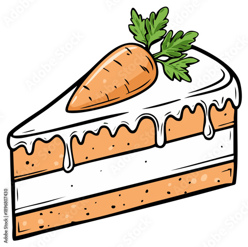 Delicious Carrot Cake Slice Cartoon with Frosting and Garnish Illustration