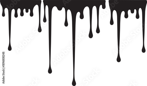 Vector illustration of a black paint splash with liquid ink dripping in a fluid artistic design featuring wet dye splatters and a creative paint flow texture