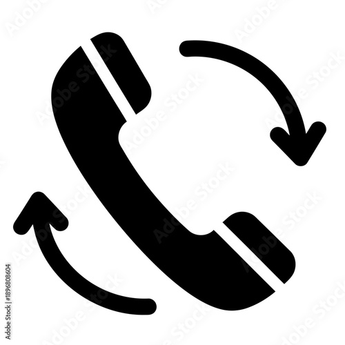 Black Phone Callback Icon with Circular Arrows – Customer Service, Support Hotline Communication Symbol