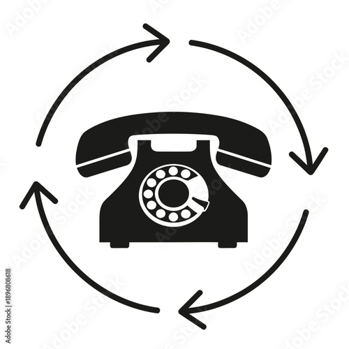 Black Phone Callback Icon with Circular Arrows – Customer Service, Support Hotline Communication Symbol