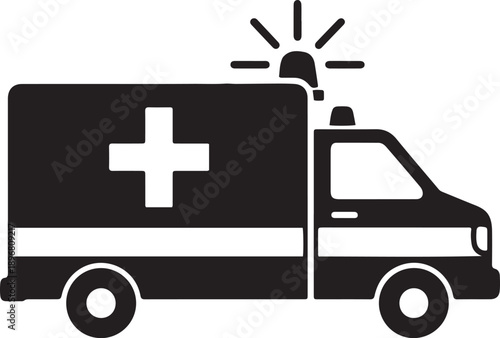 Black and white ambulance with cross and siren vehicle emergency medical