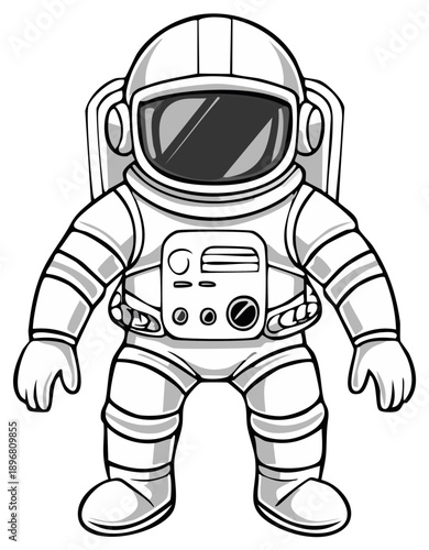 Cartoon Astronaut Character Standing Confidently in Space Suit