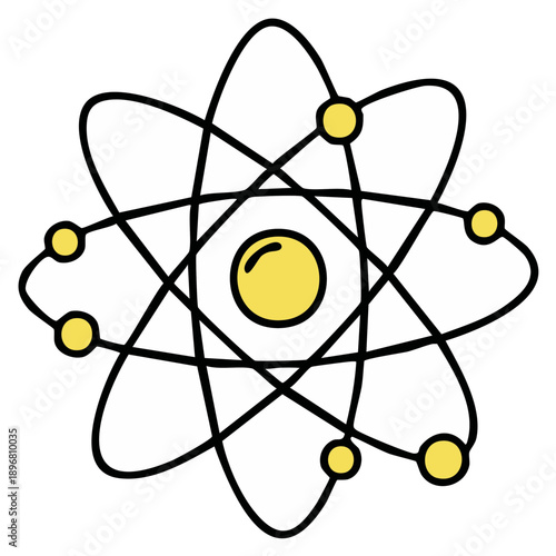 Atom illustration with electrons orbiting around the nucleus, science concept