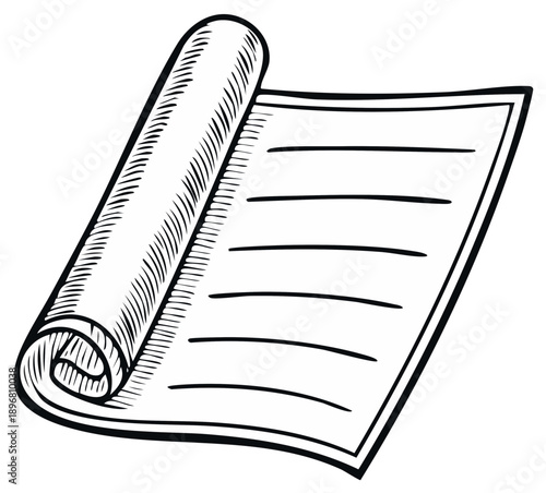 Hand drawn rolled scroll or ancient document with horizontal lines sketch illustration