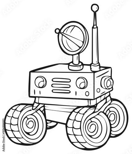 Cartoon line art illustration of a rover vehicle