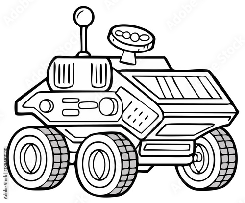 Cartoon line art illustration of a rover vehicle