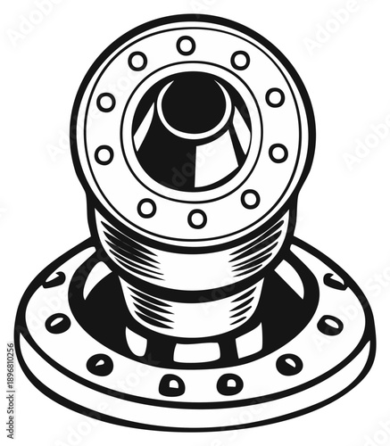 Industrial mechanical parts design of a flange with screw holes in black and white