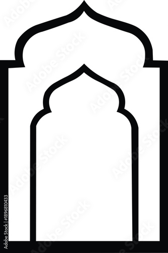  Simple black and white Islamic archway silhouette with two tiers of decorative arches, perfect for Middle Eastern or religious designs.