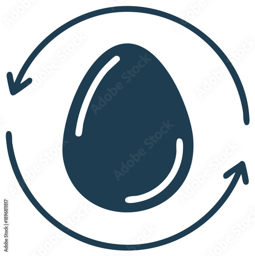 Circular arrow around an egg icon representing life cycle, ovulation, or sustainable food production.