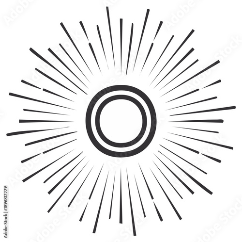 Abstract sunburst emblem with radiating lines and concentric circles, a minimalist graphic element.