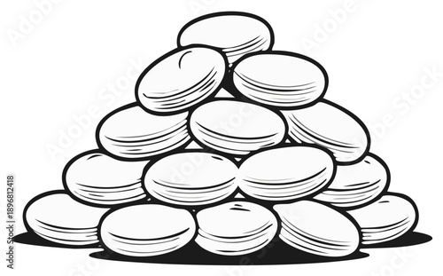 Stacked pills, medication illustration, health care treatment concept